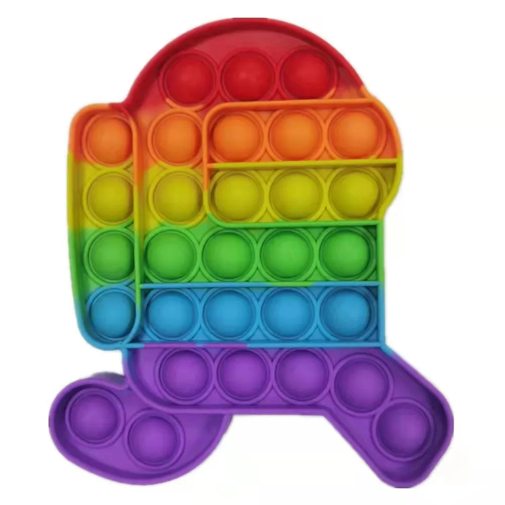 The FidgetFuns Rainbow Pop Fidget Stress Toy – Push Bubble Dimple features a character-shaped design with circular bubbles to push for sensory satisfaction and stress relief.