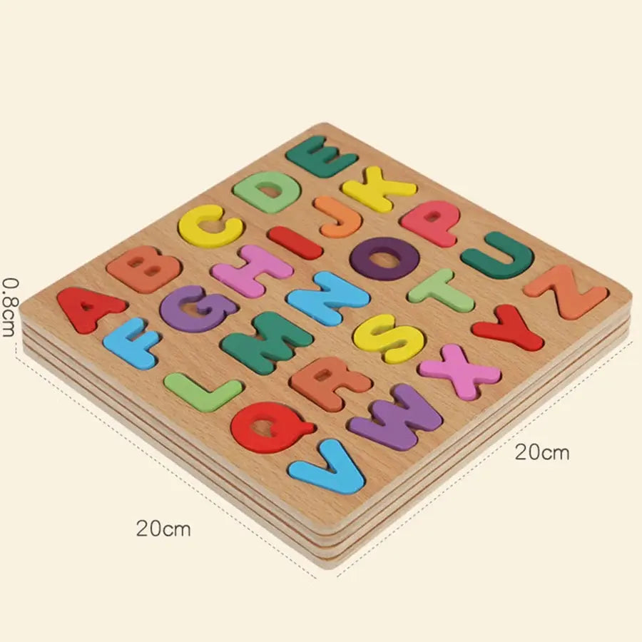 Colorful Alphabet, Number & Shape Matching Wooden Board – Montessori Preschool Puzzle - FidgetFuns