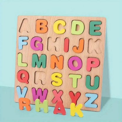 Kids Colorful Alphabet & Number Wooden Puzzle – Intelligent Matching Game - FidgetFuns