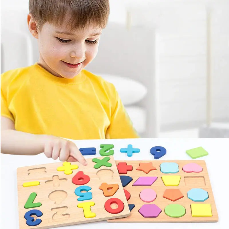 Kids Wooden Alphabet & Number Puzzle Board – Montessori Preschool Learning Toy - FidgetFuns