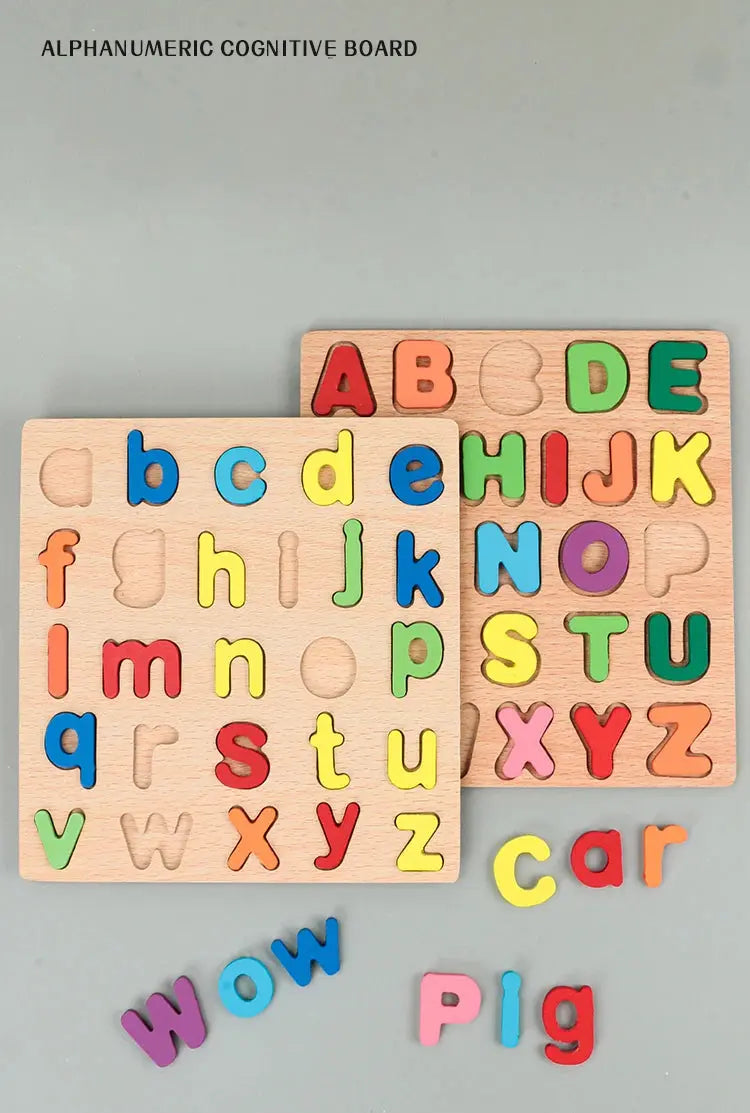 Kids Wooden Alphabet & Number Puzzle Board – Montessori Preschool Learning Toy - FidgetFuns