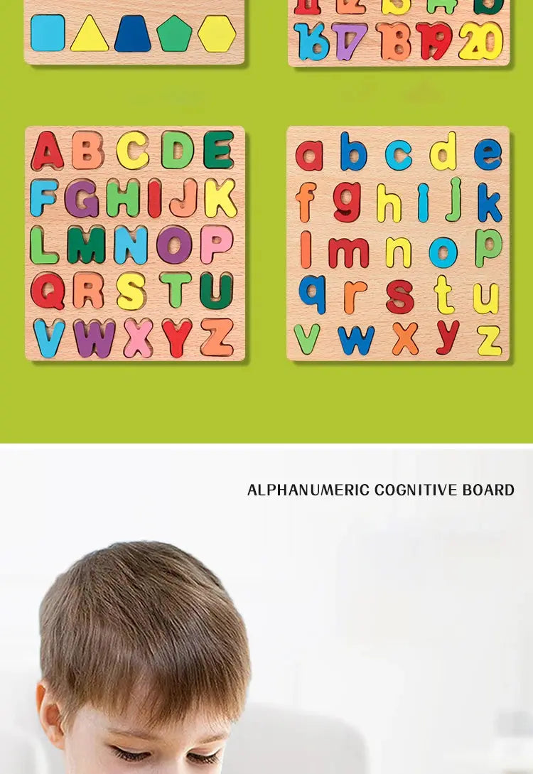 Kids Wooden Alphabet & Number Puzzle Board – Montessori Preschool Learning Toy - FidgetFuns