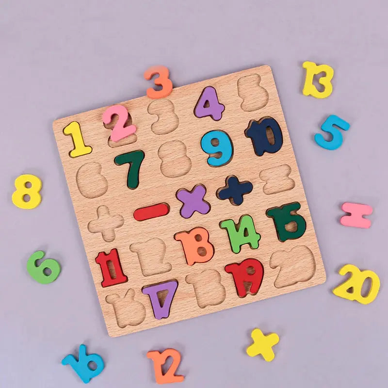 Kids Wooden Alphabet & Number Puzzle Board – Montessori Preschool Learning Toy - FidgetFuns