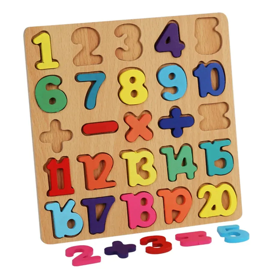 Colorful Alphabet, Number & Shape Matching Wooden Board – Montessori Preschool Puzzle - FidgetFuns