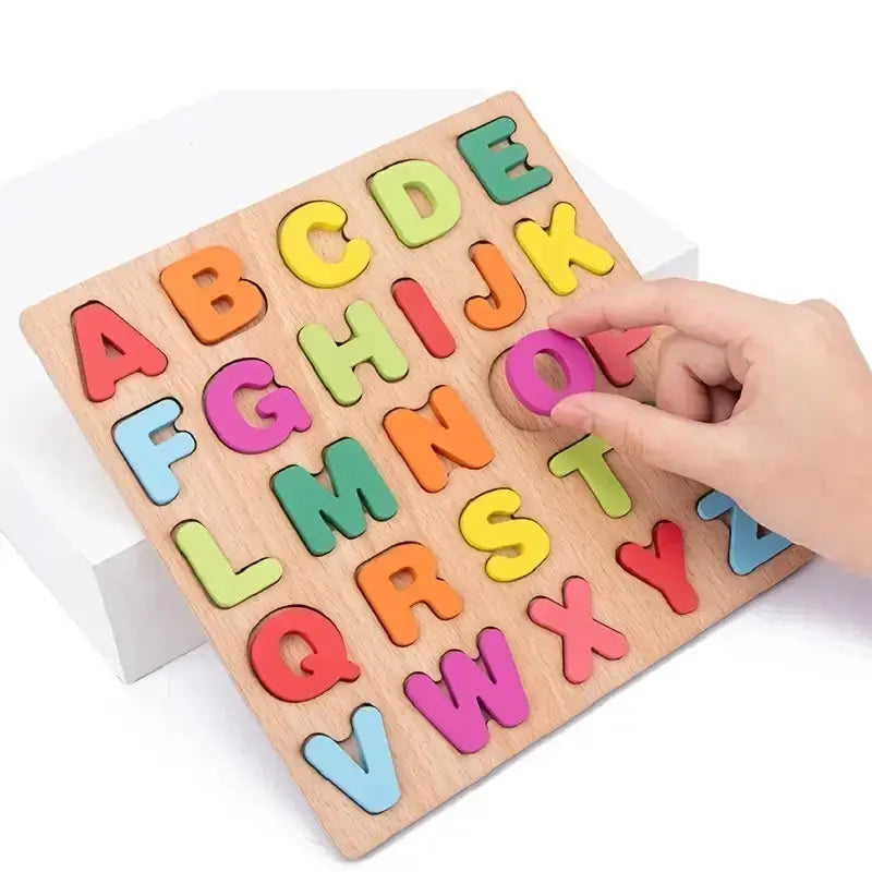 Kids Colorful Alphabet & Number Wooden Puzzle – Intelligent Matching Game - FidgetFuns