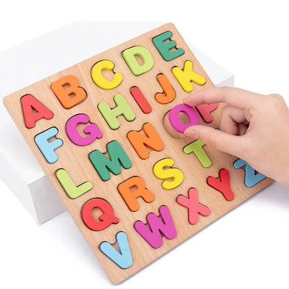 Colorful Alphabet, Number & Shape Matching Wooden Board – Montessori Preschool Puzzle - FidgetFuns