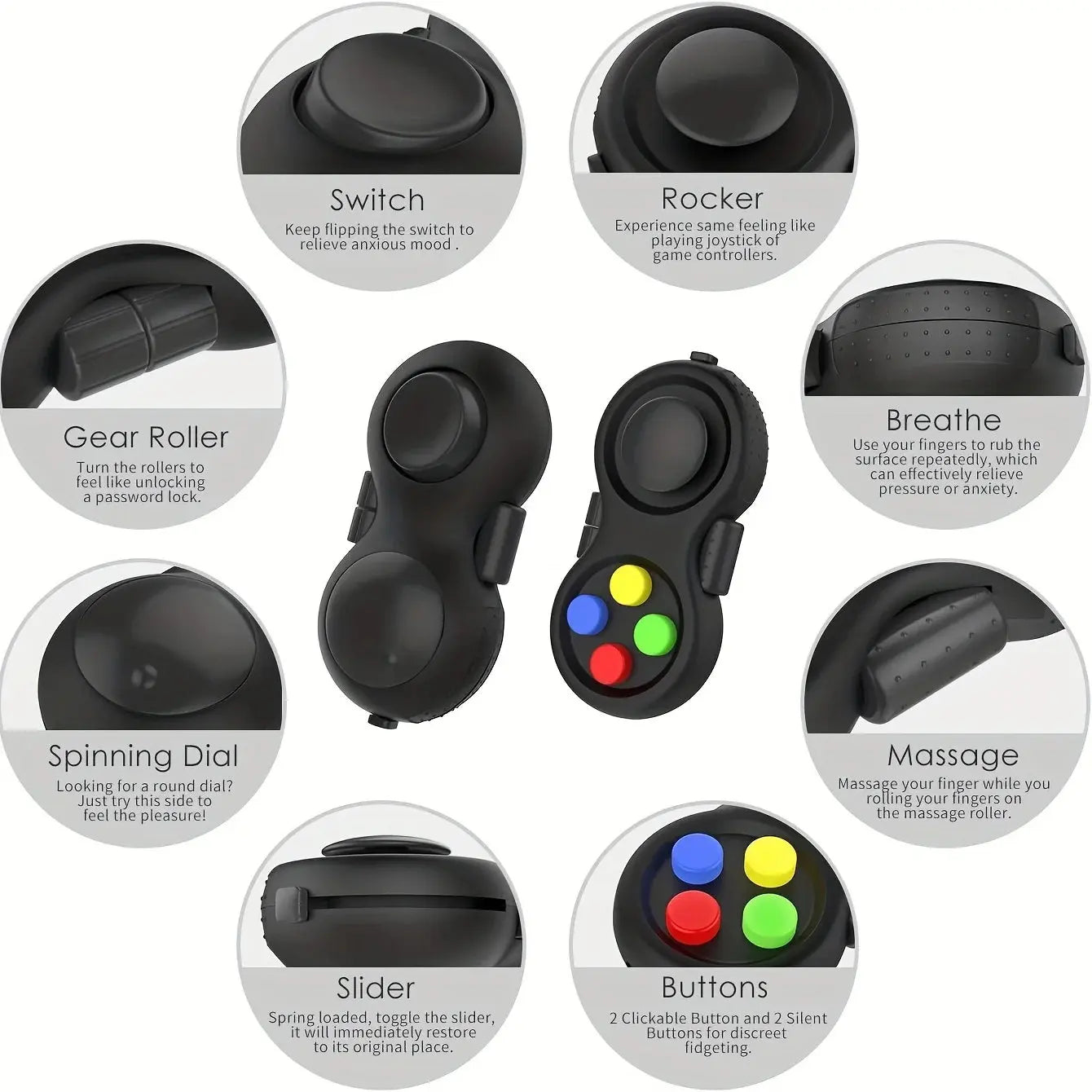 FidgetFuns Fidget Pad with 8 Fidget Functions – Stress Relief & Focus Booster - FidgetFuns