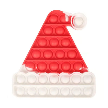 Experience sensory satisfaction with FidgetFuns Rainbow Pop Fidget Stress Toy – Push Bubble Dimple, designed in a Santa hat shape. With a red top and white brim, its circular bubbles offer endless popping fun for stress relief.