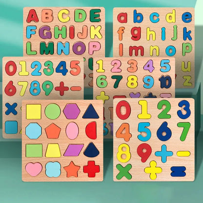 Kids Wooden Alphabet & Number Puzzle Board – Montessori Preschool Learning Toy - FidgetFuns