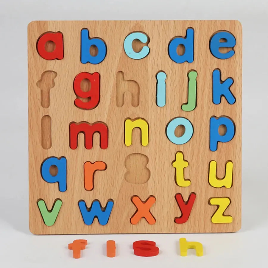 Colorful Alphabet, Number & Shape Matching Wooden Board – Montessori Preschool Puzzle - FidgetFuns