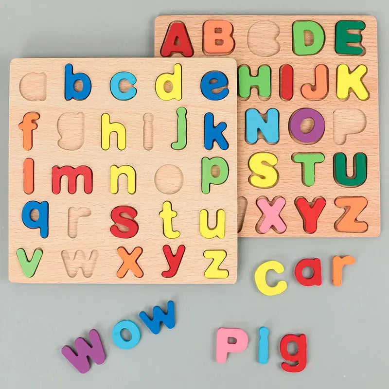 Kids Wooden Alphabet & Number Puzzle Board – Montessori Preschool Learning Toy - FidgetFuns