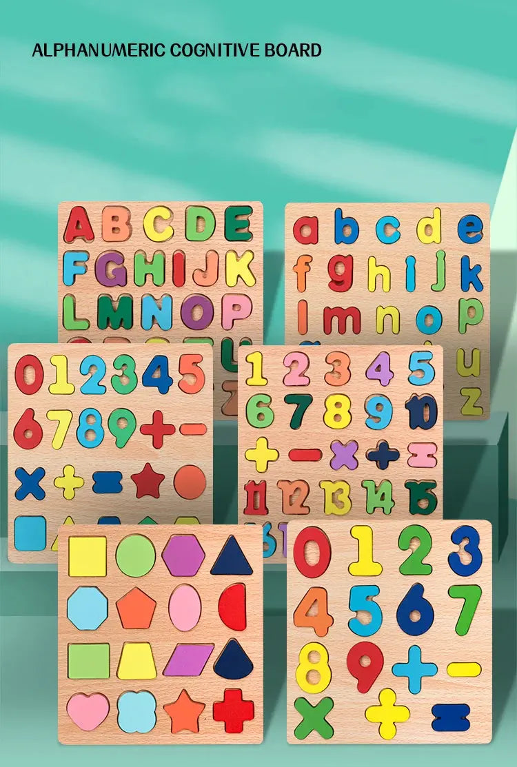 Kids Wooden Alphabet & Number Puzzle Board – Montessori Preschool Learning Toy - FidgetFuns