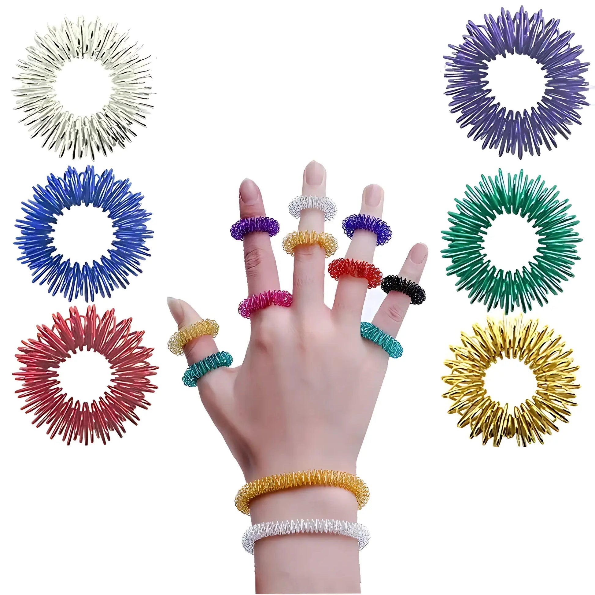 FidgetFuns 10PCS Finger Massage Sujok Acupuncture Rings – Stress & Energy Boosting Therapy - FidgetFuns