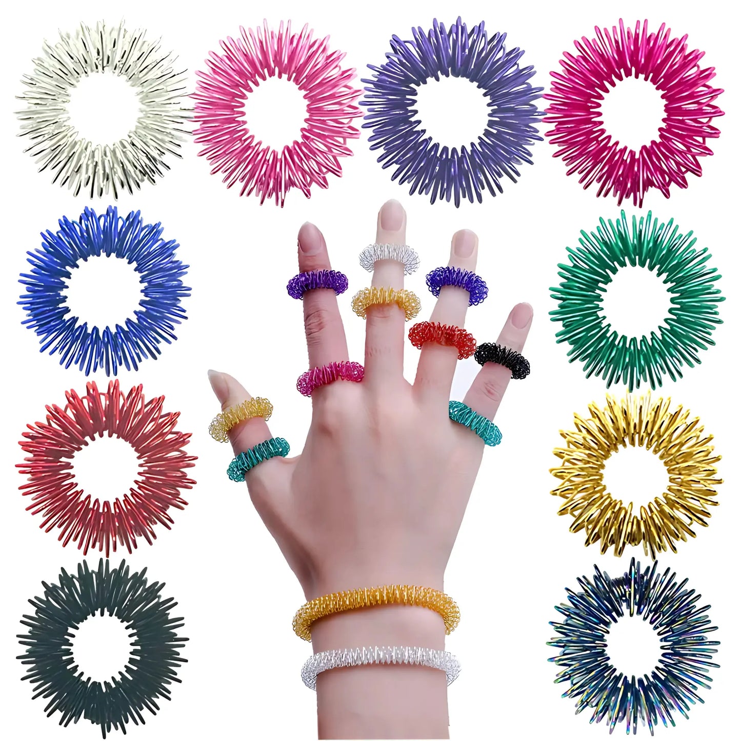 FidgetFuns 10PCS Finger Massage Sujok Acupuncture Rings – Stress & Energy Boosting Therapy - FidgetFuns